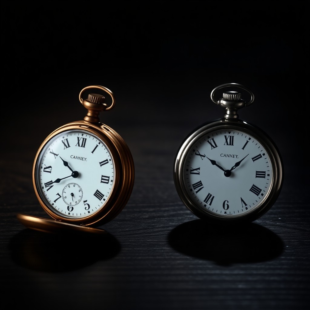 Two pocket watches side by side, one antique and one modern, representing the compression of technological disruption timelines